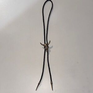Black Bolo Tie with Bull‎ Skull Pendant